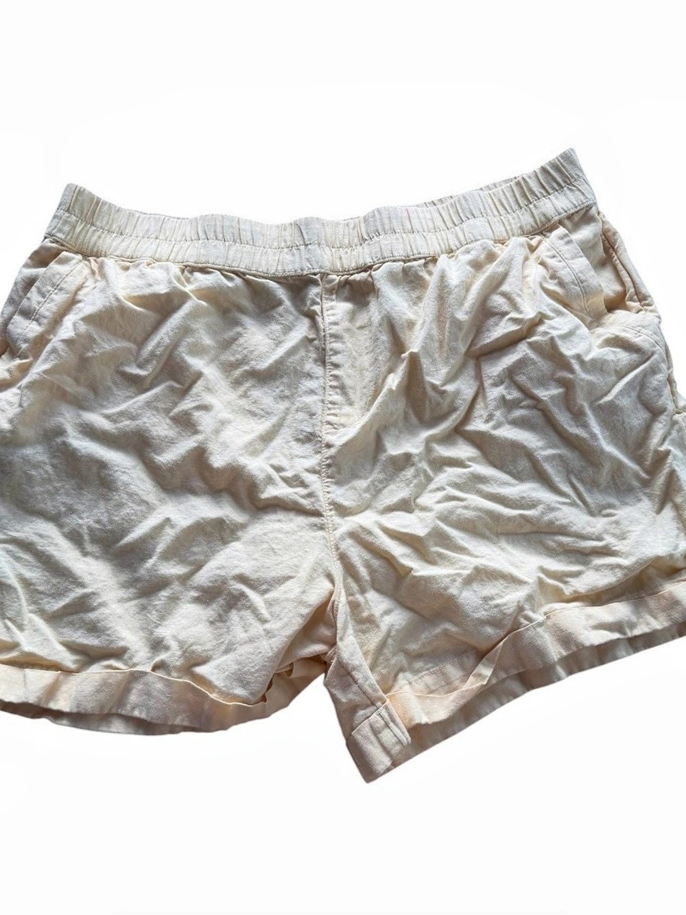 PACT Women's XL Yellow Organic Cotton Linen Blend Cuffed Pull On Shorts